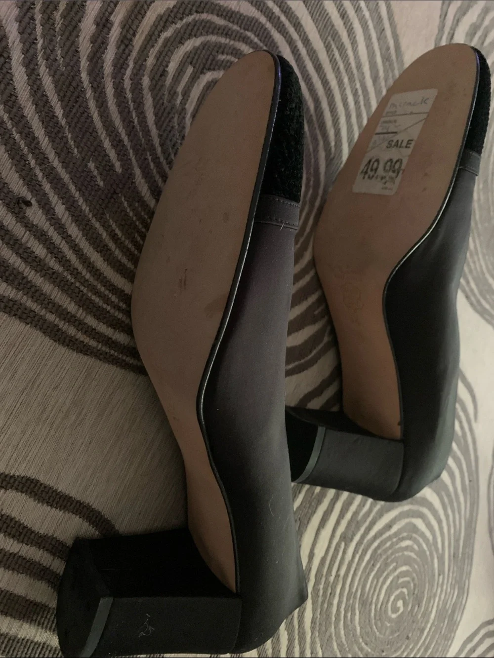 Nina Black Round-Toe Heels with Textured Cap